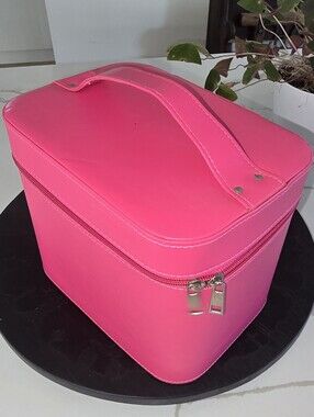 Vibrant Hot Pink Travel Makeup Bag & Cosmetic Train Case